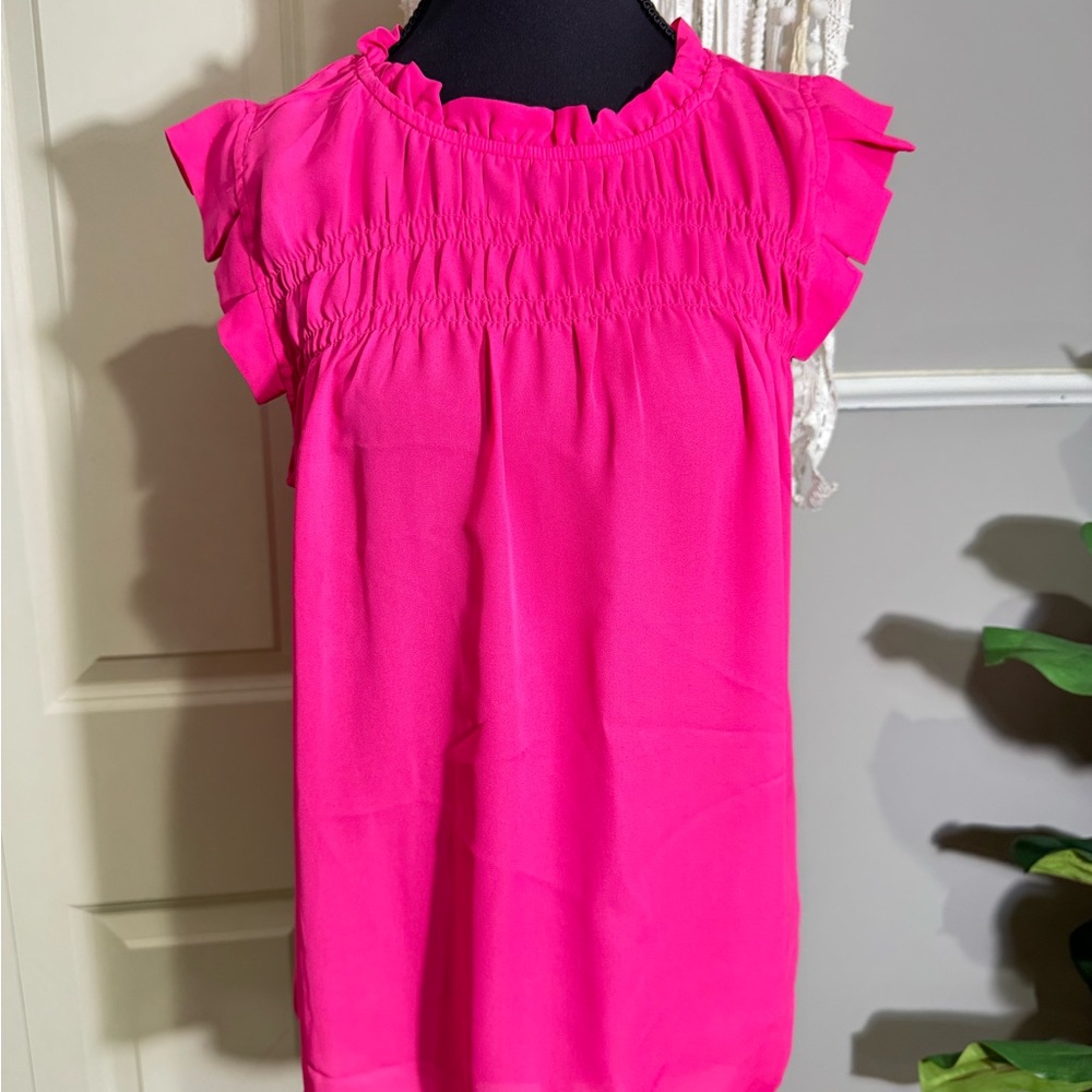 Monteau Los Angeles Bright Pink Ruffle Top size medium